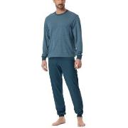 Schiesser Comfort Essentials Pyjama With Cuff Blå/Blå bomull 50 Herre