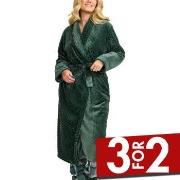 Damella Jaquard Fleece Dressing Gown Grønn polyester X-Large Dame