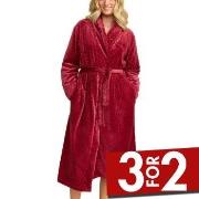 Damella Jaquard Fleece Dressing Gown Rød polyester X-Large Dame