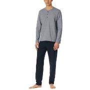 Schiesser Casual Essentials Long Pyjama Button Mørkblå bomull 3XL Herr...