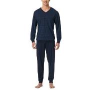 Schiesser Comfort Essentials V-Neck Long Pyjamas Mørkblå bomull X-Smal...