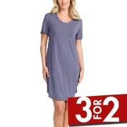 Damella Bamboo Plain Short Sleeve Nightdress Blå Bambus Small Dame