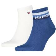 Tommy Hilfiger Strømper 2P Logo Ankle Socks Cotton Blend Hvit/Blå Str ...