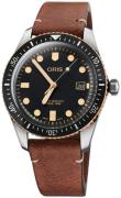 Oris Herreklokke 01 733 7720 4354-07 5 21 45 Diving Sort/Lær Ø40 mm