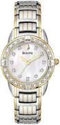 Bulova Dameklokke 98R125 Diamond Hvit/Gulltonet stål Ø28 mm