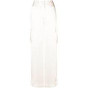 Ivory Satin-Finish Wide-Leg Bukser