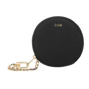 Leather Coin Pouch Round Black W/Gold