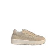 Beige Suede Rafia Platform Sneakers