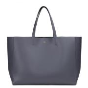 Leather Tote Wide Nappa Steel Blue