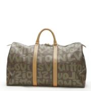 Pre-owned Brunt lerret Louis Vuitton Keepall