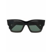 Sorte Rektangulære Solbriller med Grønne Linser