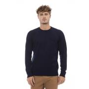 Blå Crewneck Sweater med Frontlomme