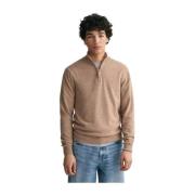 Beige Superfin Lammeull Half-Zip Genser