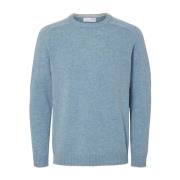 Blå Selected Slhnewcoban Lambs Wool Crew Neck Knit
