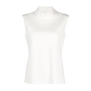 Ivory Stretch Jersey Turtleneck Ermeløs T-skjorte