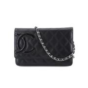 Pre-owned Svart skinn Chanel lommebok på kjede