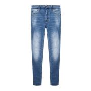 Blå Distressed Jeans med Rå Kant