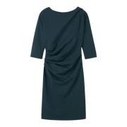 Blå Izza Kjole - Klassisk Jersey Kjole med Foldet Midje