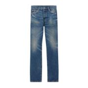 Blå Jeans med Skjult Knappelukking