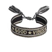 Woven Friendship Bracelet Good Vibes Black W/Gold