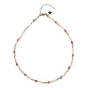 Stone Bead Necklace 4 MM W/Gold Beads Candy MIX