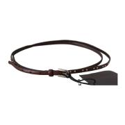 Brown Leather Studded Slim Buckle Waist Belt