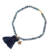 Crystal Bead Bracelet 4 MM W/Tassel Matte Stone Blue