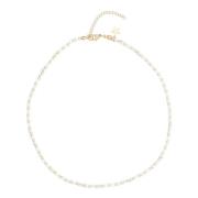 Stone Bead Necklace 3 MM W/Gold Beads White Marble
