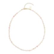 Stone Bead Necklace 4 MM W/Gold Beads Rose