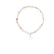Stone Bead Bracelet 4 MM W/Gold Beads Rose