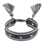 Woven Friendship Bracelet W/Star Studs Dark Grey W/Silver