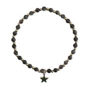 Stone Bead Bracelet 4 MM W/Gold Beads Antracite