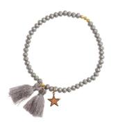 Crystal Bead Bracelet 4 MM W/Tassel Dusty Grey Matte