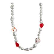 Statement Pearl &amp; Glass Heart Bead Necklace - Pearl