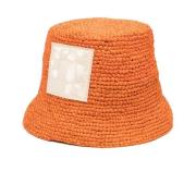 Oransje Raffia Bøttehatt