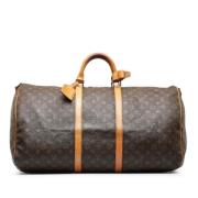 Pre-owned Brunt lerret Louis Vuitton Keepall