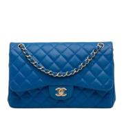 Pre-owned Bla skinn Chanel klaff veske