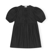 Black Ganni Cotton Poplin Tie String Mini Dress Kjole