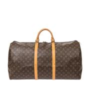 Pre-owned Brunt lerret Louis Vuitton Keepall