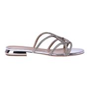 Flat sandals with silver rhinestones