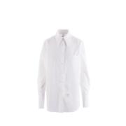 Hvit Oversize Bomull Poplin Skjorte med Logo Patch