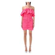 Hot Pink Draped Ruffle Mini Kjole