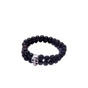 Double Beaded Bracelet with Silver Skull