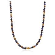 Beaded Necklace with Dumortierite, Brown Tiger Eye, and Gold