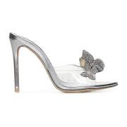 Sølv Stiletthæl Sandaler med Krystall Sommerfugler