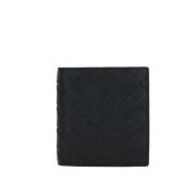 Svart skinn bi-fold lommebok med Intrecciato-motiv