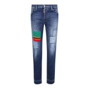 Blå Slim-Fit Jeans med Hekledetalj