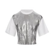 Sølv Mesh Front T-skjorte med Applikasjon