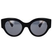 Runde solbriller med mørkegrå linse og svart ramme