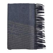 Blå Silkeskjerf med Stripet og Gancini Mønster